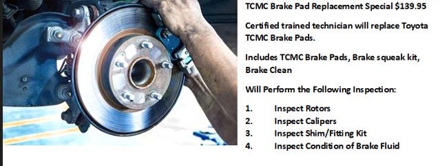 TCMC Brake Pad Slap Special $139.95 Per Axle